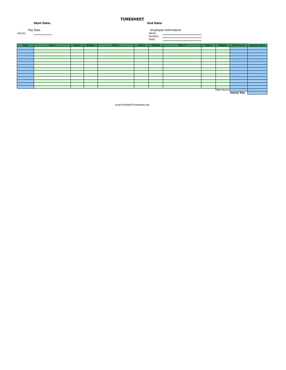 Billable Hours by Task Timesheet Template - Medium Size Table