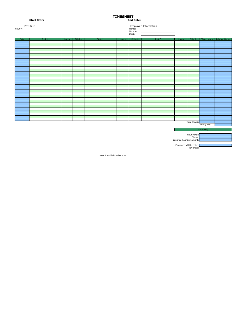 Billable Hours by Task Timesheet Template Big Table Download