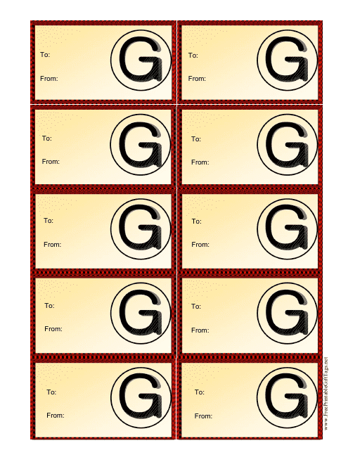 Monogram G Gift Tag Template - United Kingdom