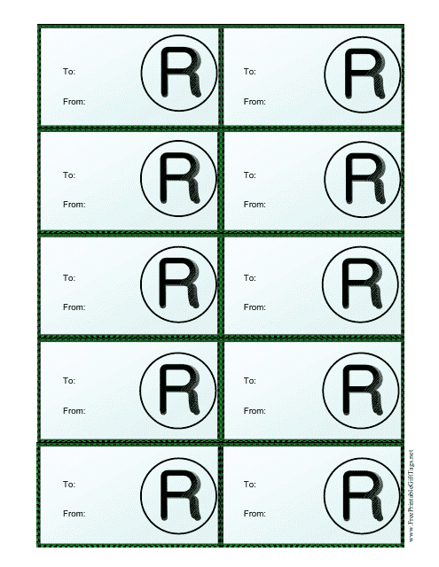 Monogram R Gift Tag Template Preview