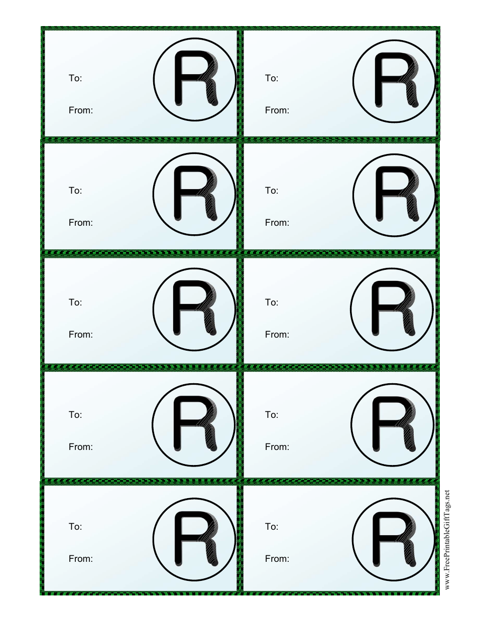 Monogram R Gift Tag Template Download Printable PDF | Templateroller