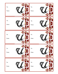 Document preview: Monogram U Gift Tag Template - Red