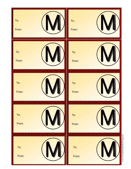 Monogram M gift tag template preview