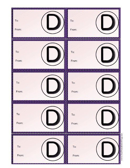 Monogram D Gift Tag Template - Violet