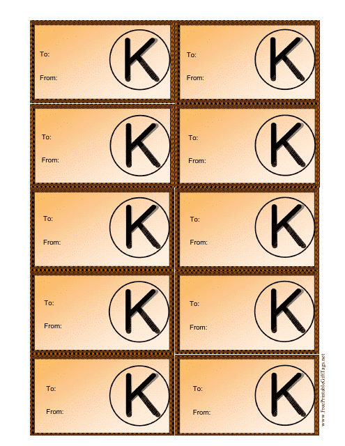 Monogram K gift tag template - Printable design for personalized gift tags with monogram letter K.