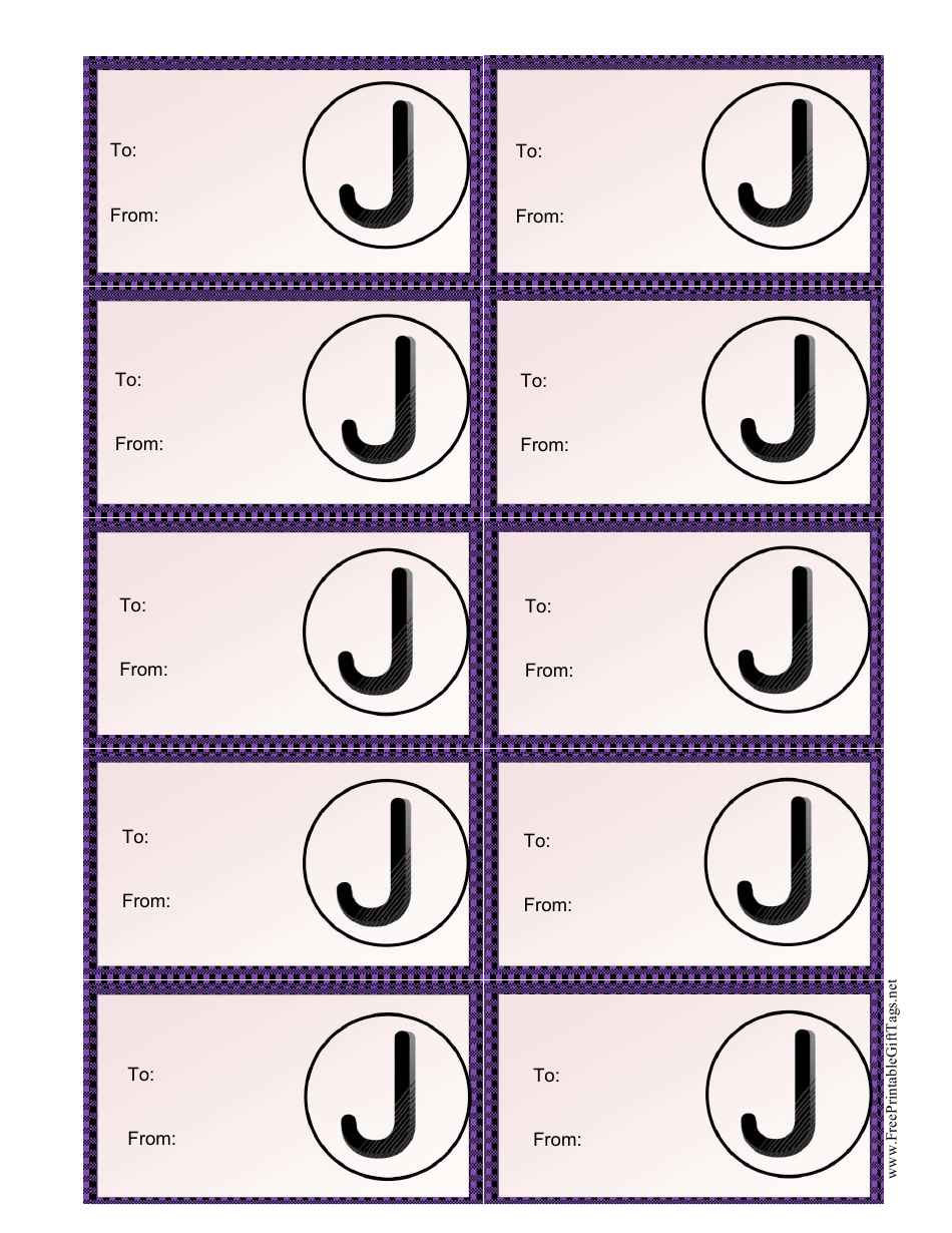 Monogram J Gift Tag Template Preview