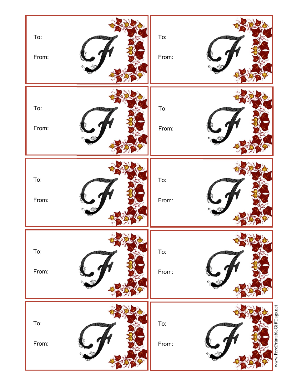 Monogram F Script Gift Tag Template Preview