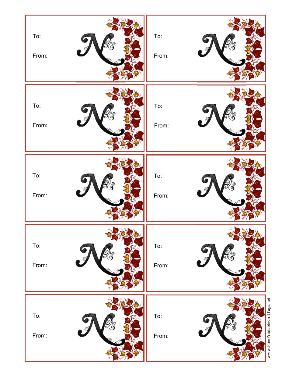 N Script Monogram Monogram N Script Gift Tag Template Download Printable PDF | Templateroller