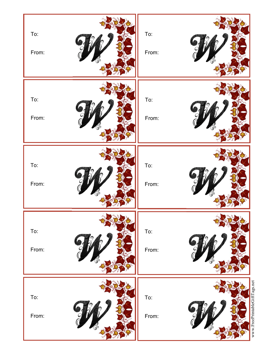 Monogram W Script Gift Tag Template Preview