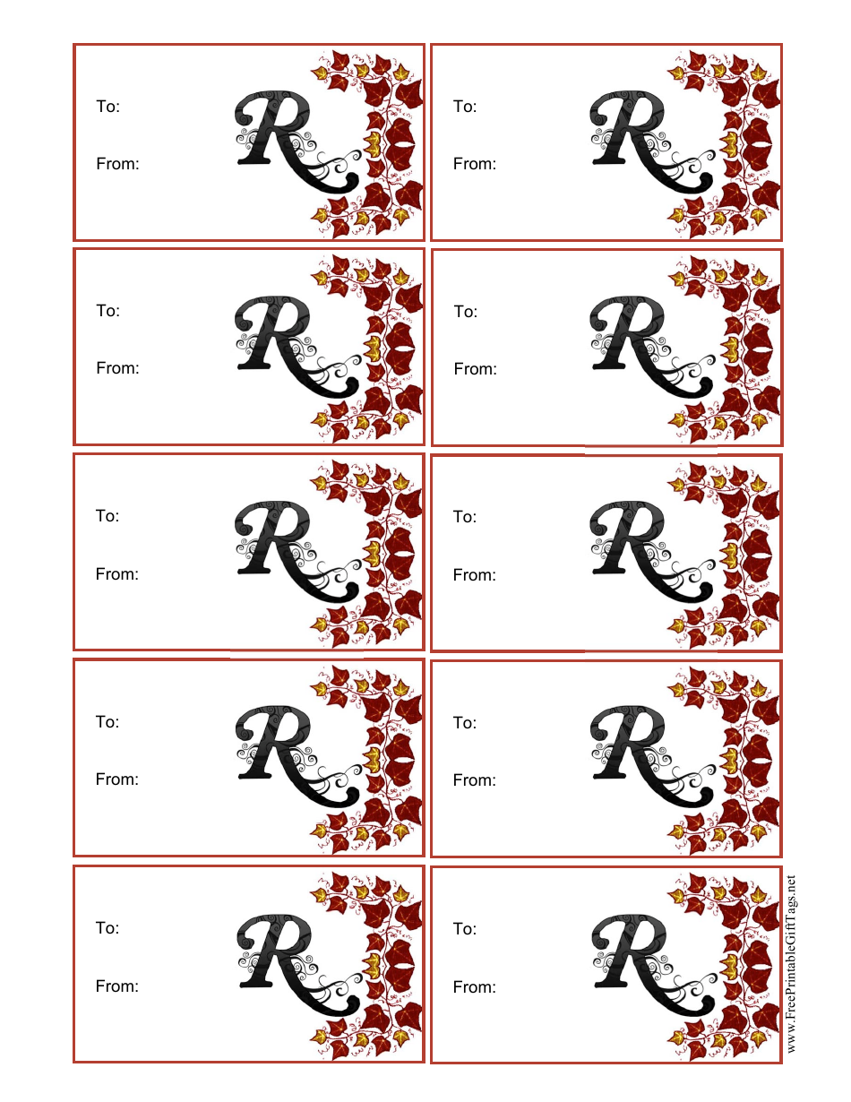 Monogram R Script Gift Tag Template Image Preview