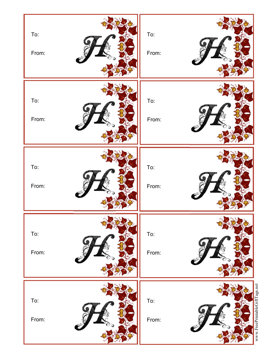 Monogram H Script Gift Tag Template Preview Image