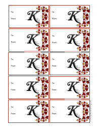 Document preview: Monogram K Script Gift Tag Template