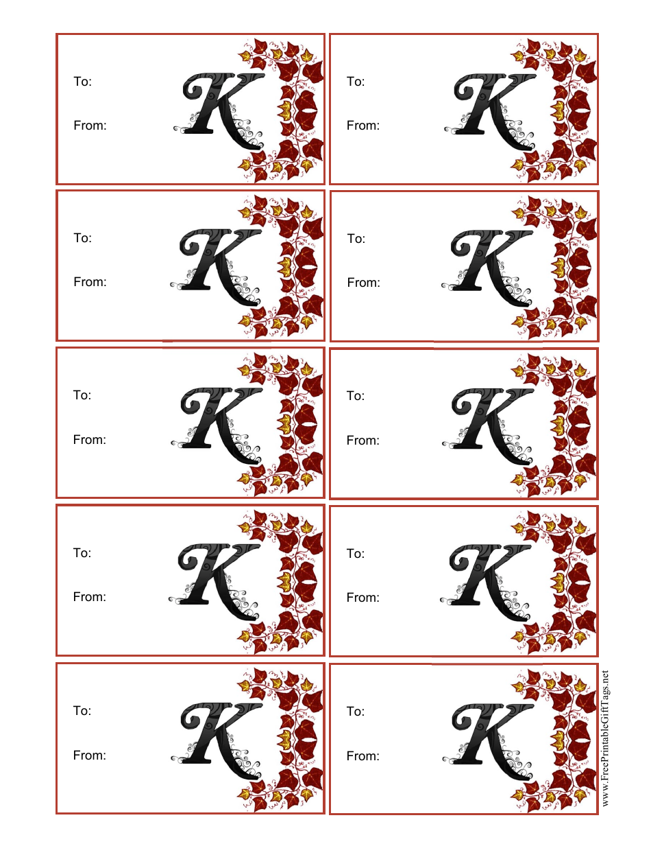 Monogram K Script Gift Tag Template - Image Preview