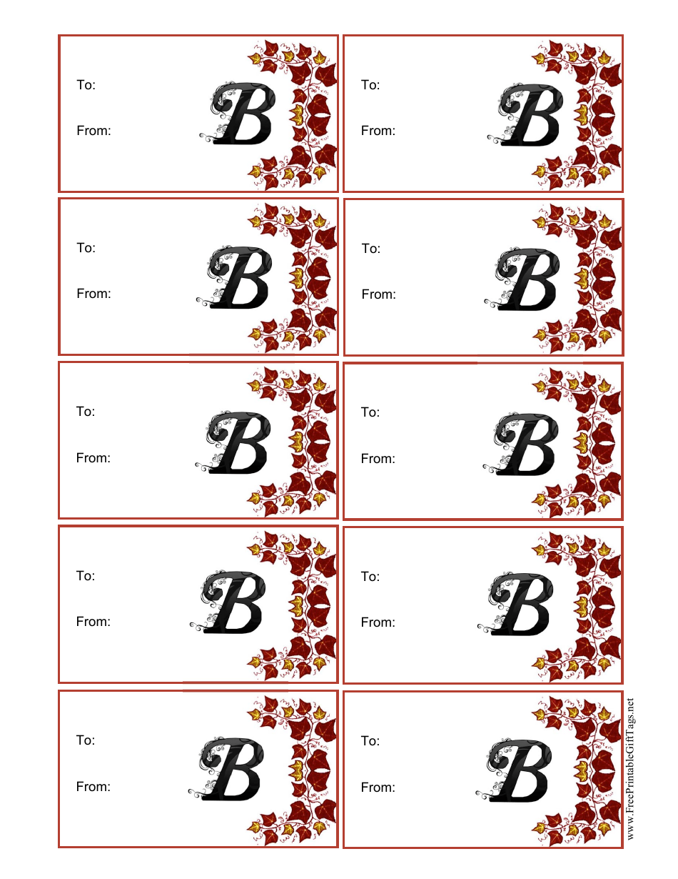 Monogram B Script Gift Tag Template Download Printable PDF | Templateroller