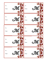 Document preview: Monogram M Script Gift Tag Template