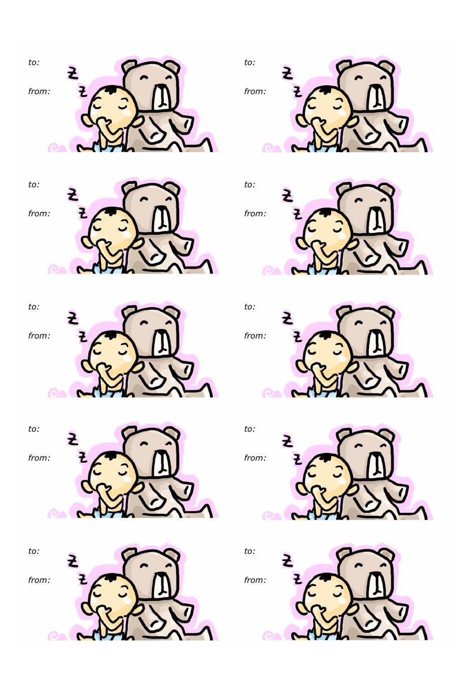 Sleeping Baby Gift Tag Template - Baby and Bear