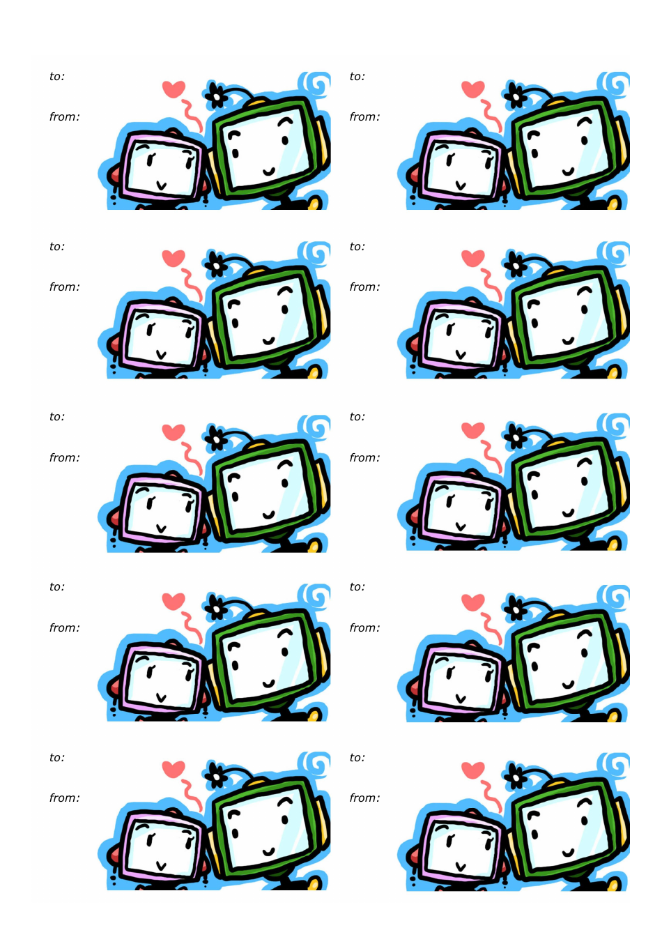 Robots in Love Gift Tag Template