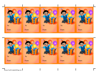 Document preview: Boy With Present Gift Tag - Orange Background