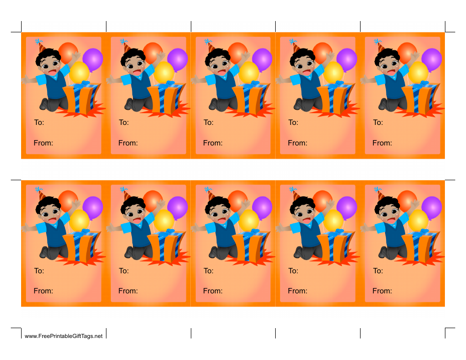Boy With Present Gift Tag - Orange Background
