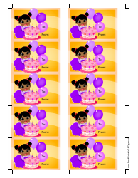 Document preview: Girl With Cake Gift Tag Template - Yellow Background