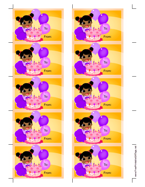 Girl With Cake Gift Tag Template - Yellow Background Download Pdf
