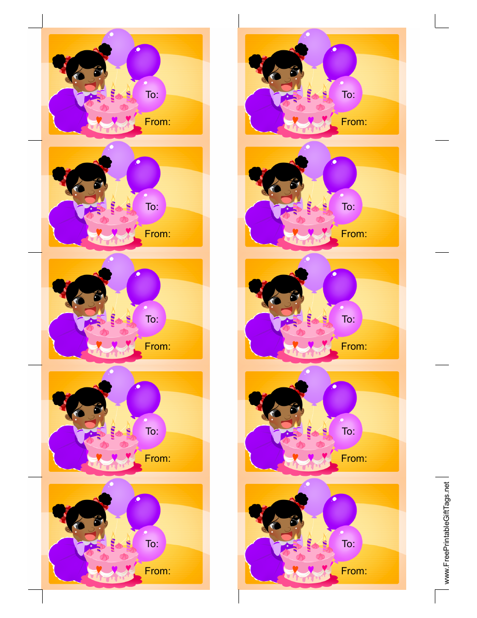 Girl With Cake Gift Tag Template - Yellow Background, Page 1