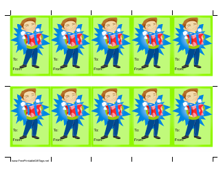 Document preview: Boy With Present Gift Tag Template - Green Background