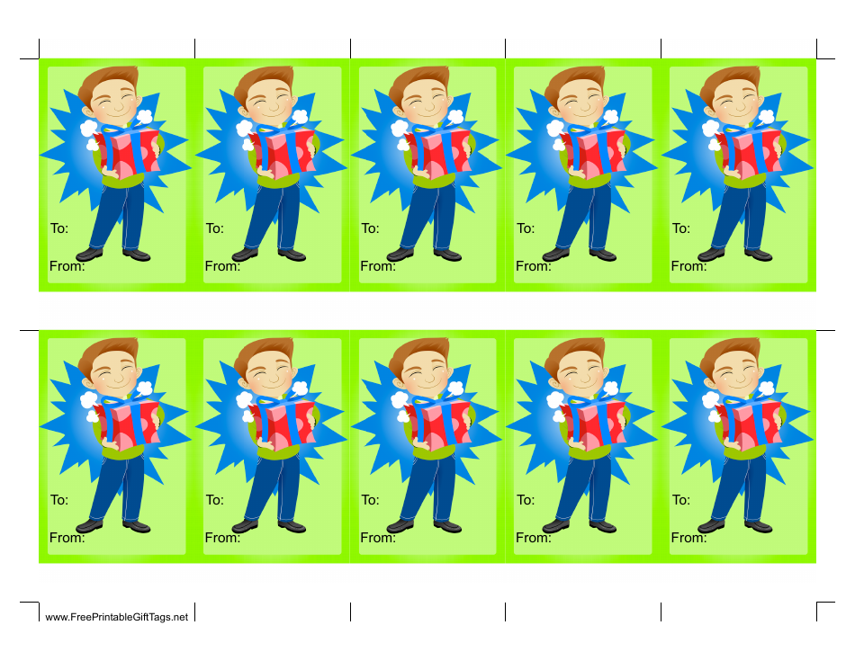 Boy With Present Gift Tag Template - Green Background Preview Image