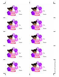 Document preview: Girl With Cake Gift Tag Template - White Background