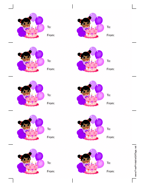 Girl With Cake Gift Tag Template - White Background Download Pdf