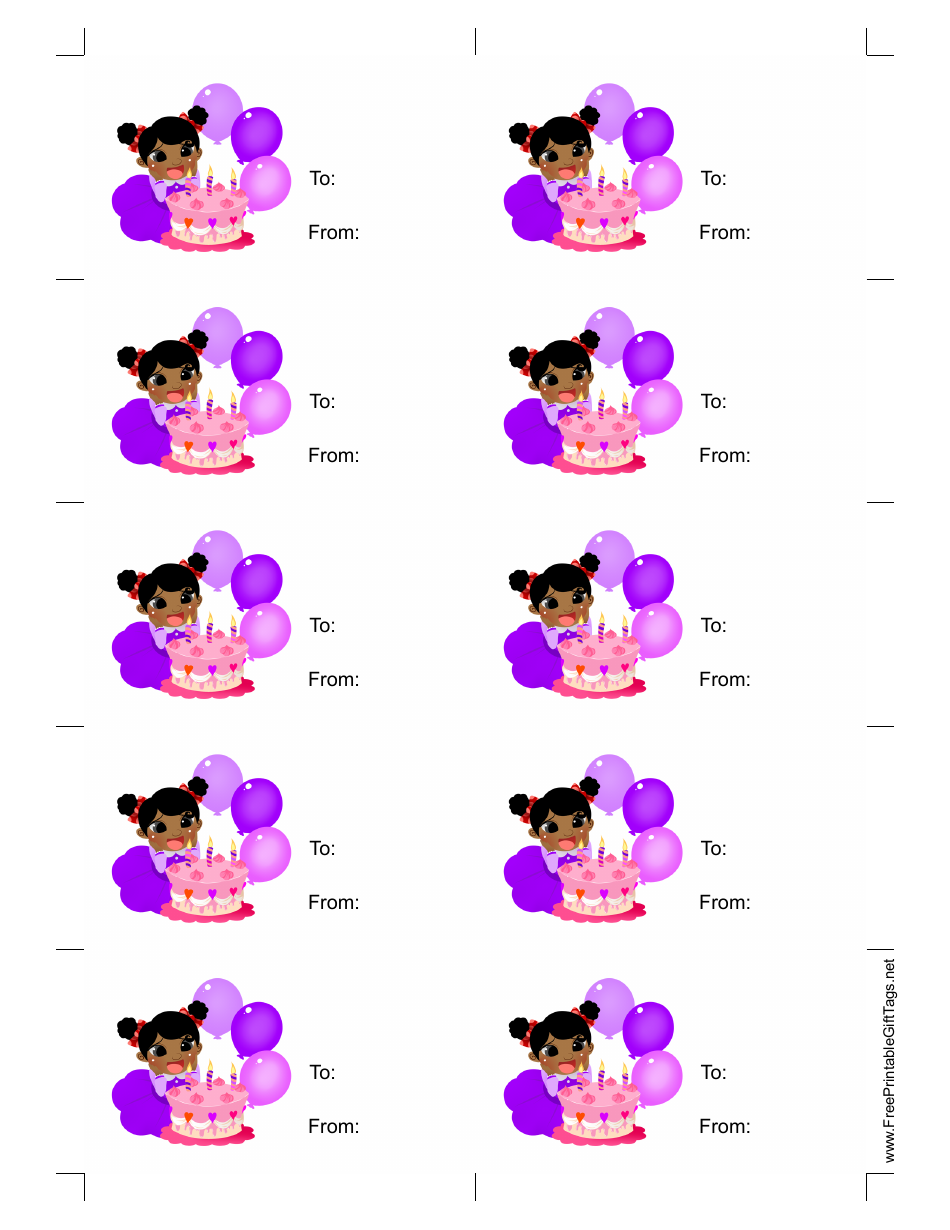 Girl With Cake Gift Tag Template - White Background, Page 1