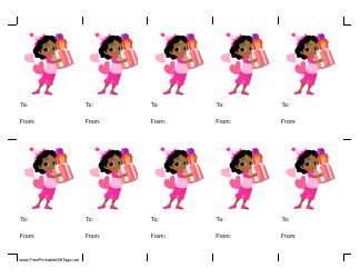 Document preview: Girl With Presents Gift Tag Template - White Background