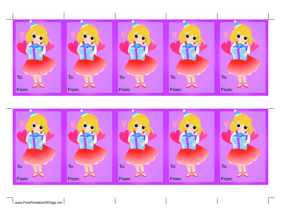Girl With Present Gift Tag Template, Page 1