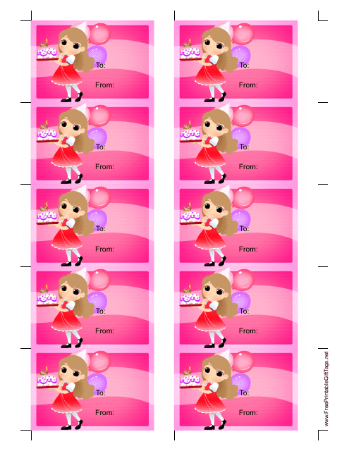 Colorful Birthday Girl Gift Tag Template with Balloons and Confetti Design