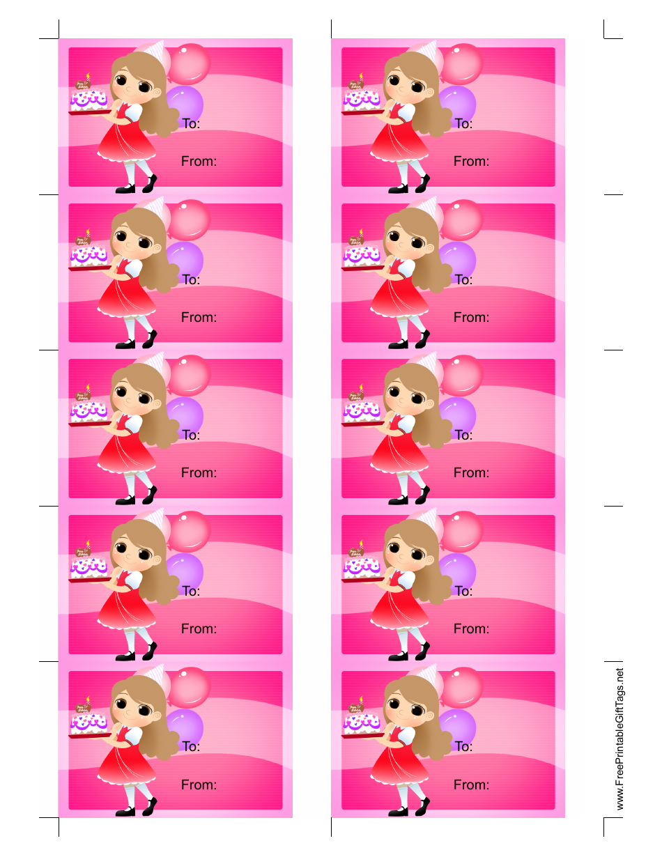 Colorful Birthday Girl Gift Tag Template with Balloons and Confetti Design