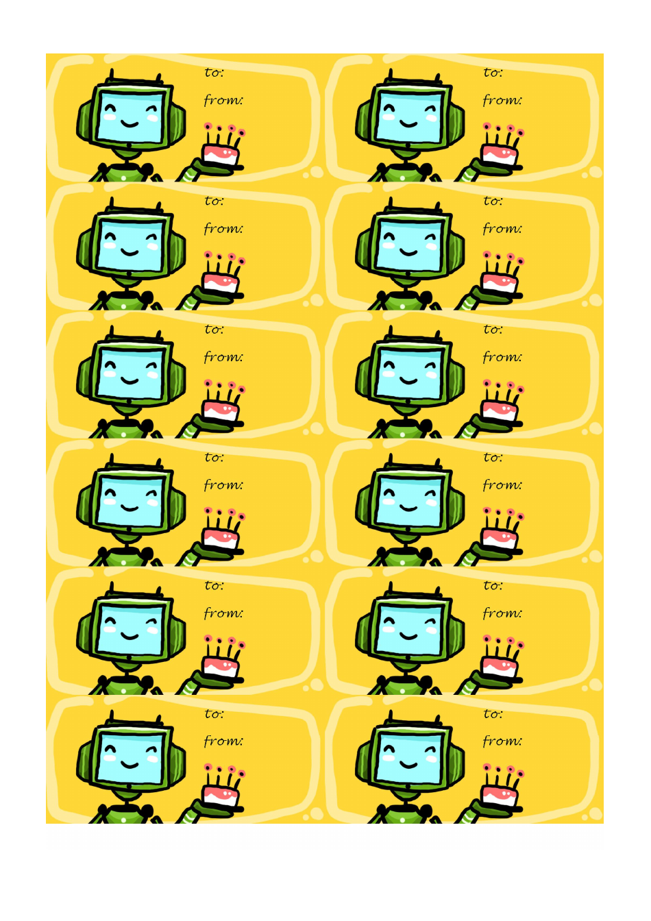 Birthday Robot Gift Tag Template - Customizable and Printable