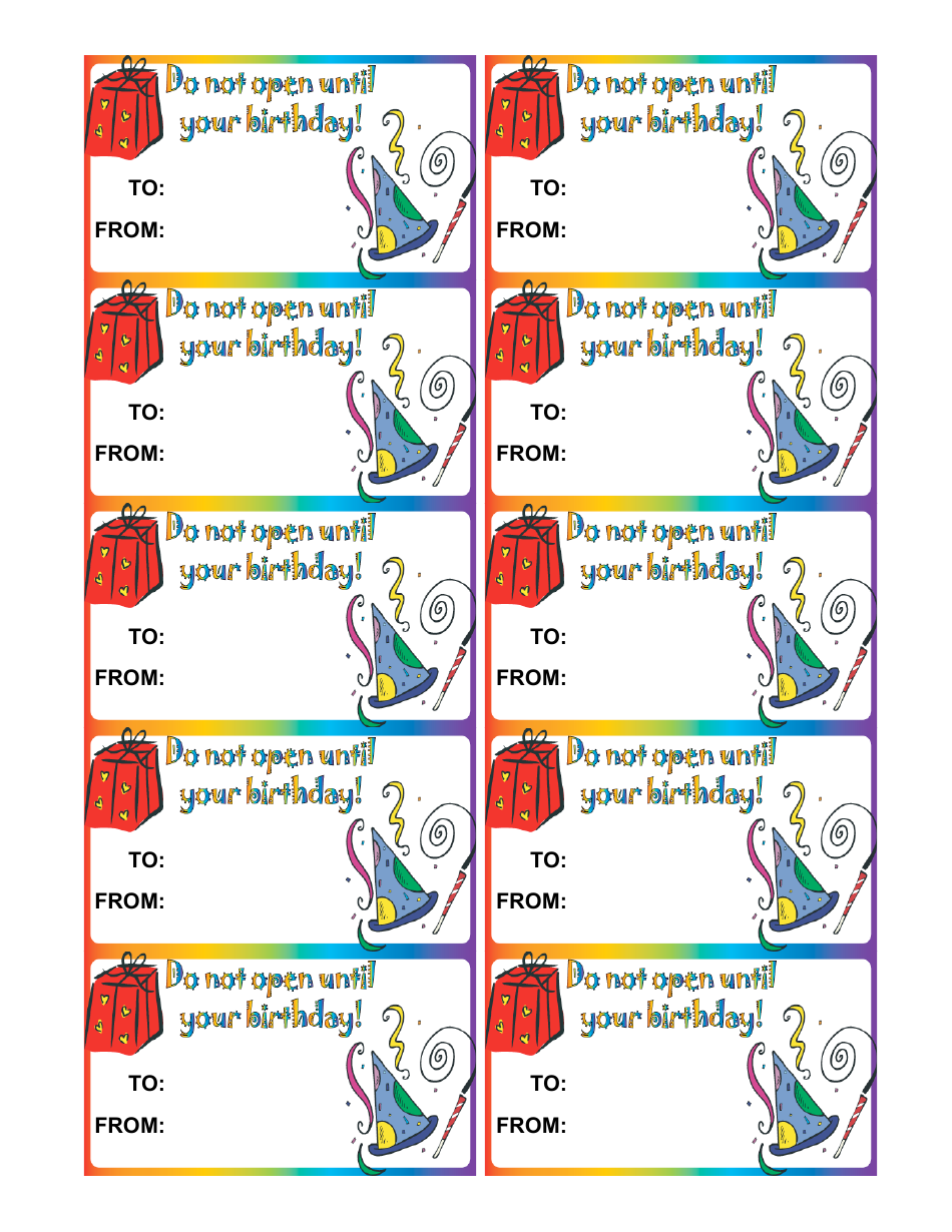 Do Not Open Until Your Birthday Gift Tag Template - Available for Free Download - TemplateRoller