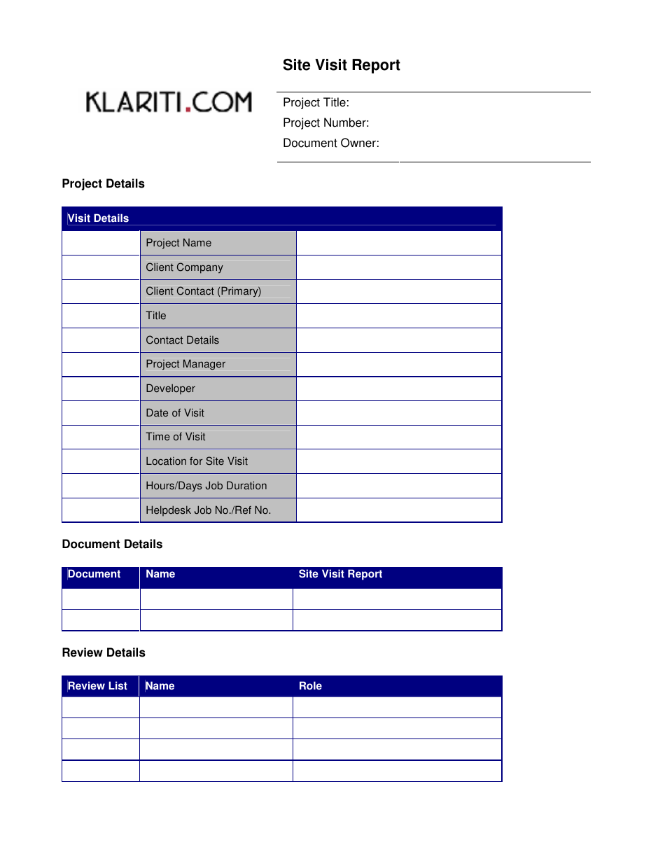 Site Visit Report Template - Klariti Download Printable PDF Within Customer Visit Report Template Free Download