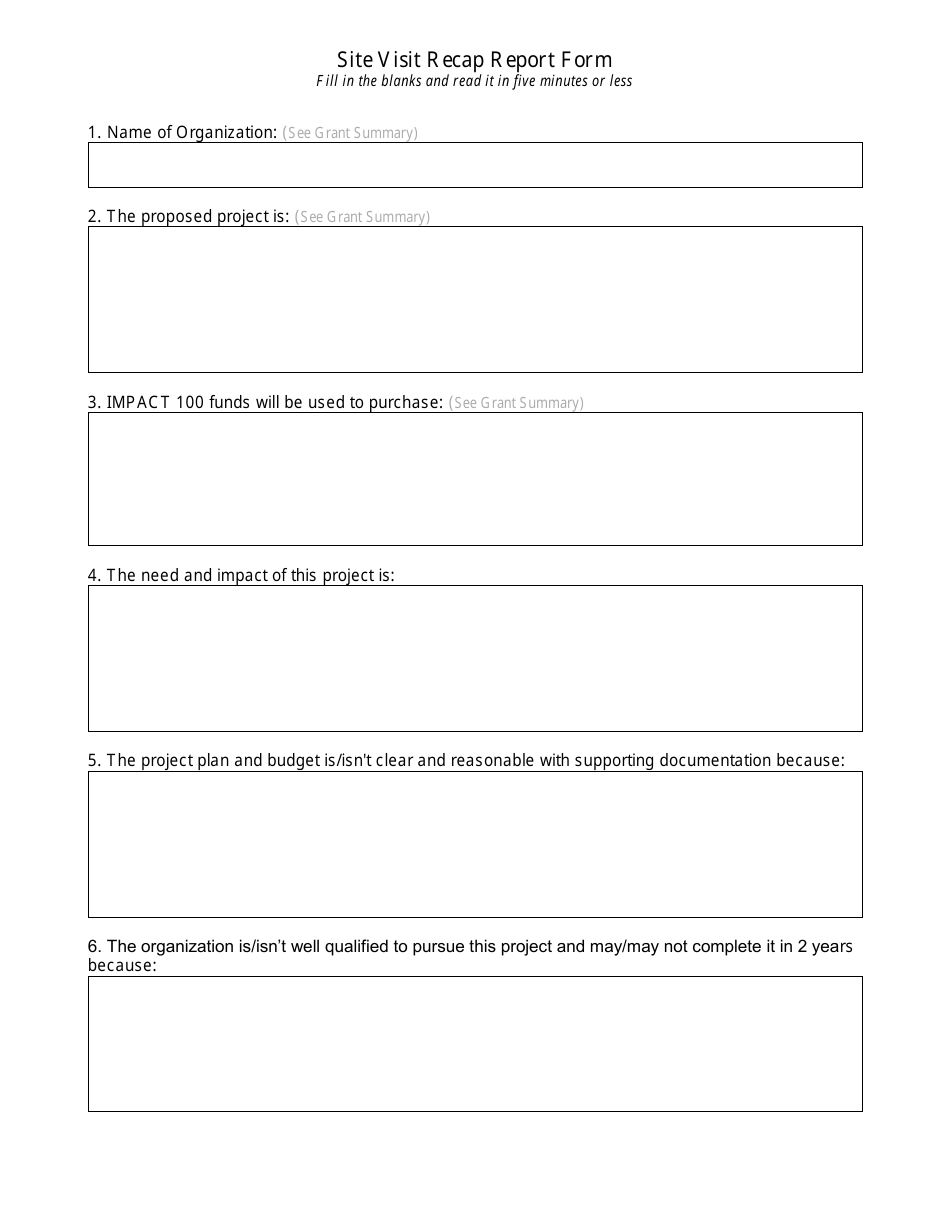 Site Visit Recap Report Form, Page 1
