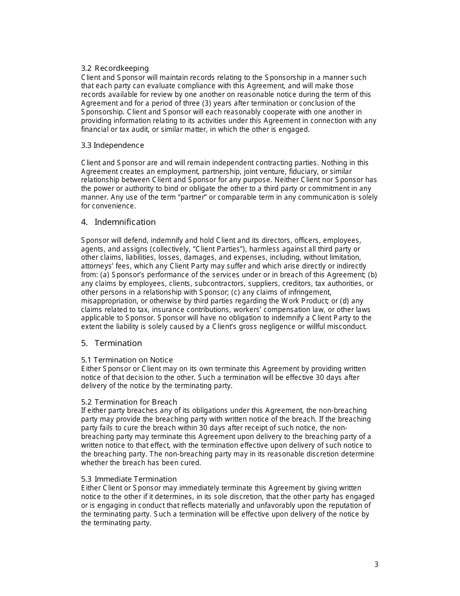 Corporate Sponsorship Agreement Template - Sls - California, Page 3