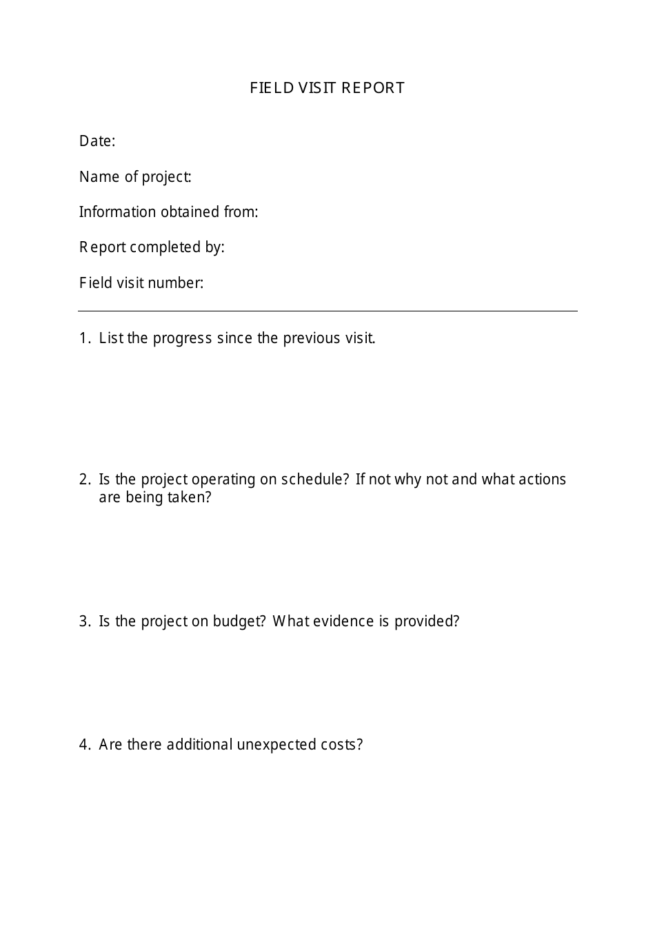 Field Visit Report Template Download Printable PDF  Templateroller