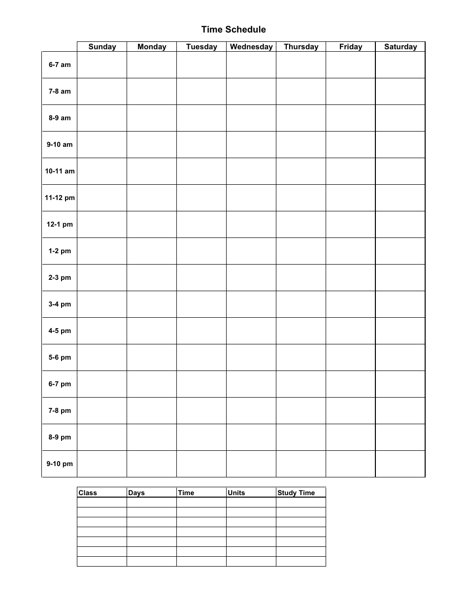 Time Management Schedule Template Download Printable PDF | Templateroller