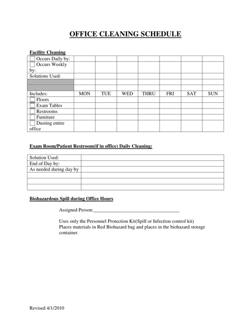 Office Cleaning Schedule Template Download Printable Pdf Templateroller