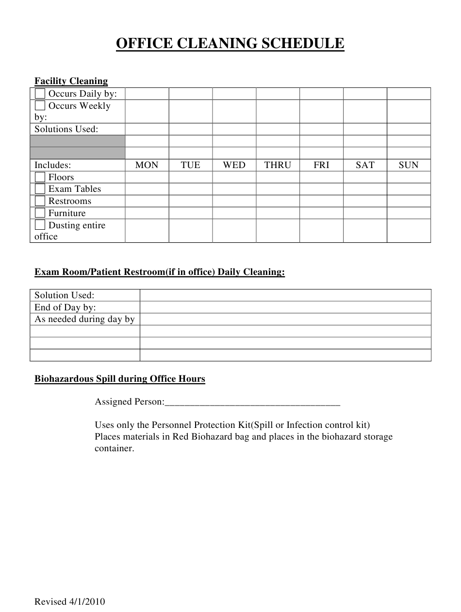 Office Cleaning Schedule Template Download Printable Pdf Templateroller