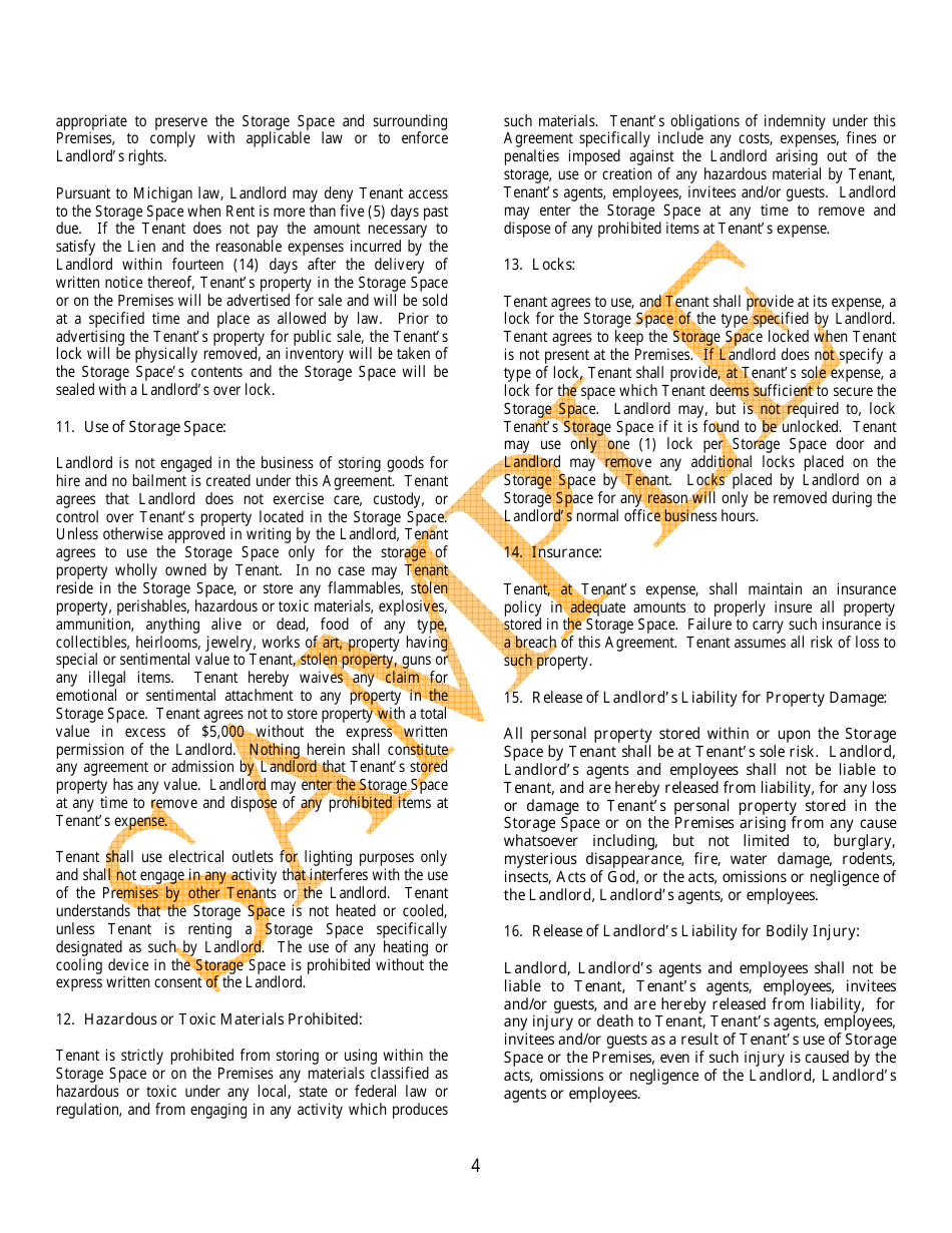Self-storage Space Rental Agreement - Sample, Page 4