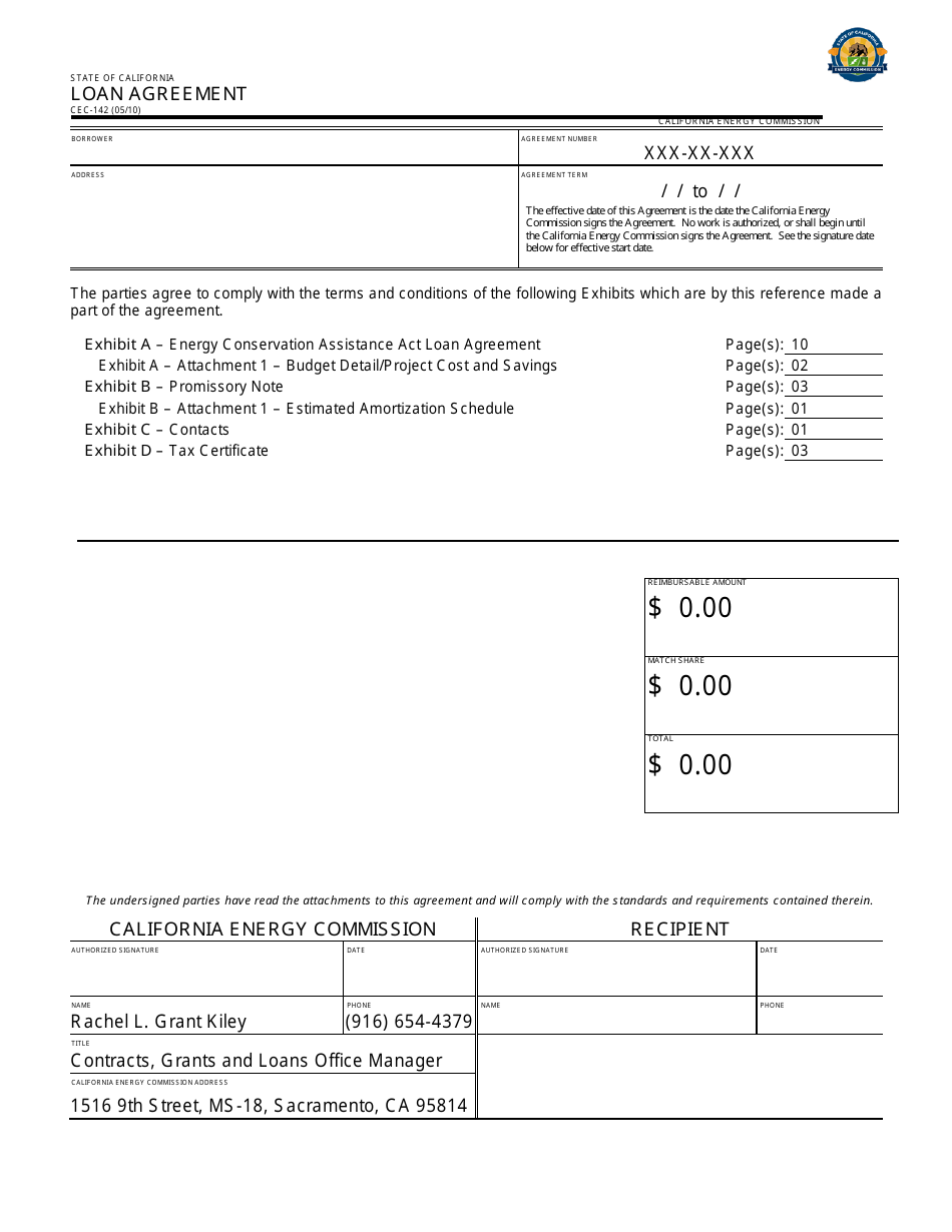 Form CEC-142 Loan Agreement - California, Page 1