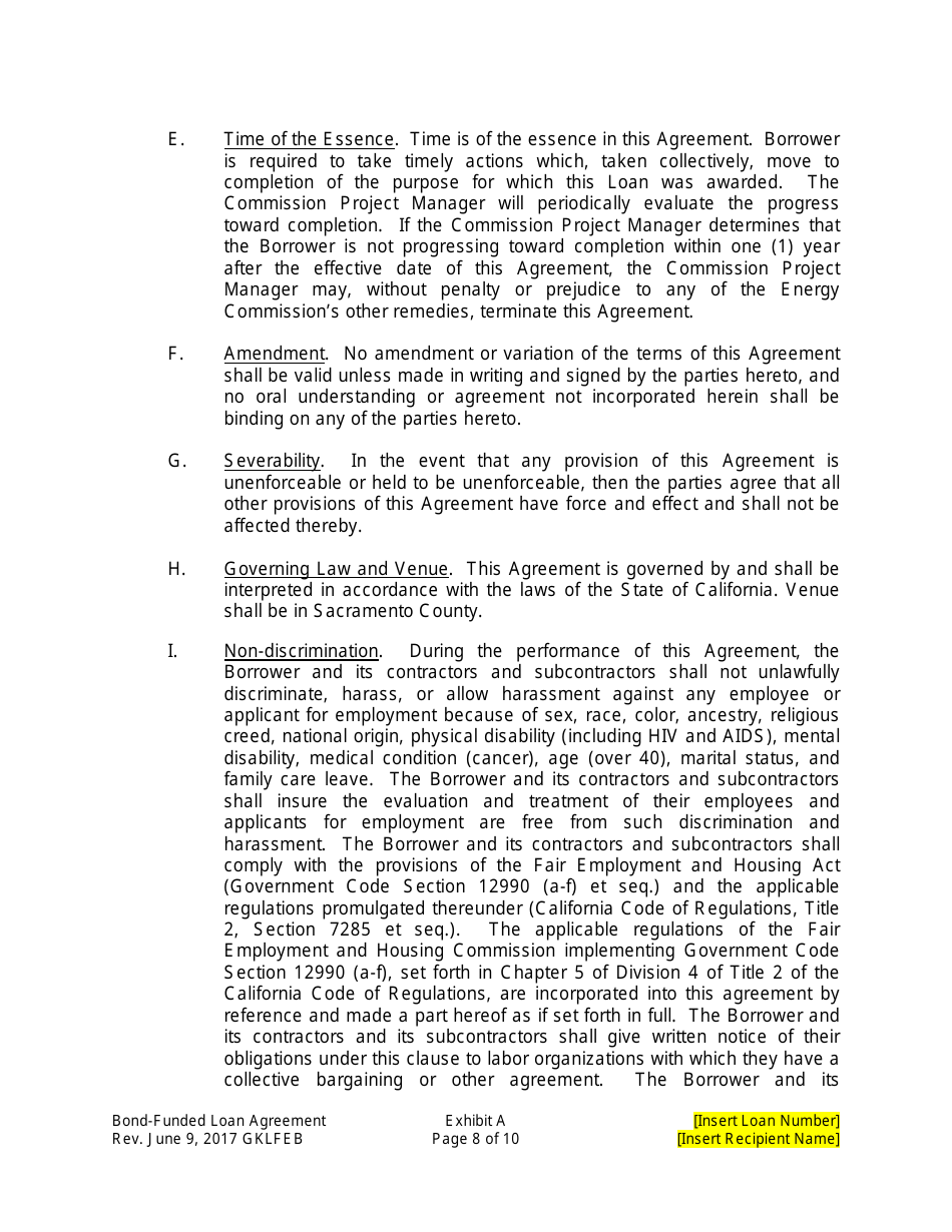 Form CEC-142 Loan Agreement - California, Page 9