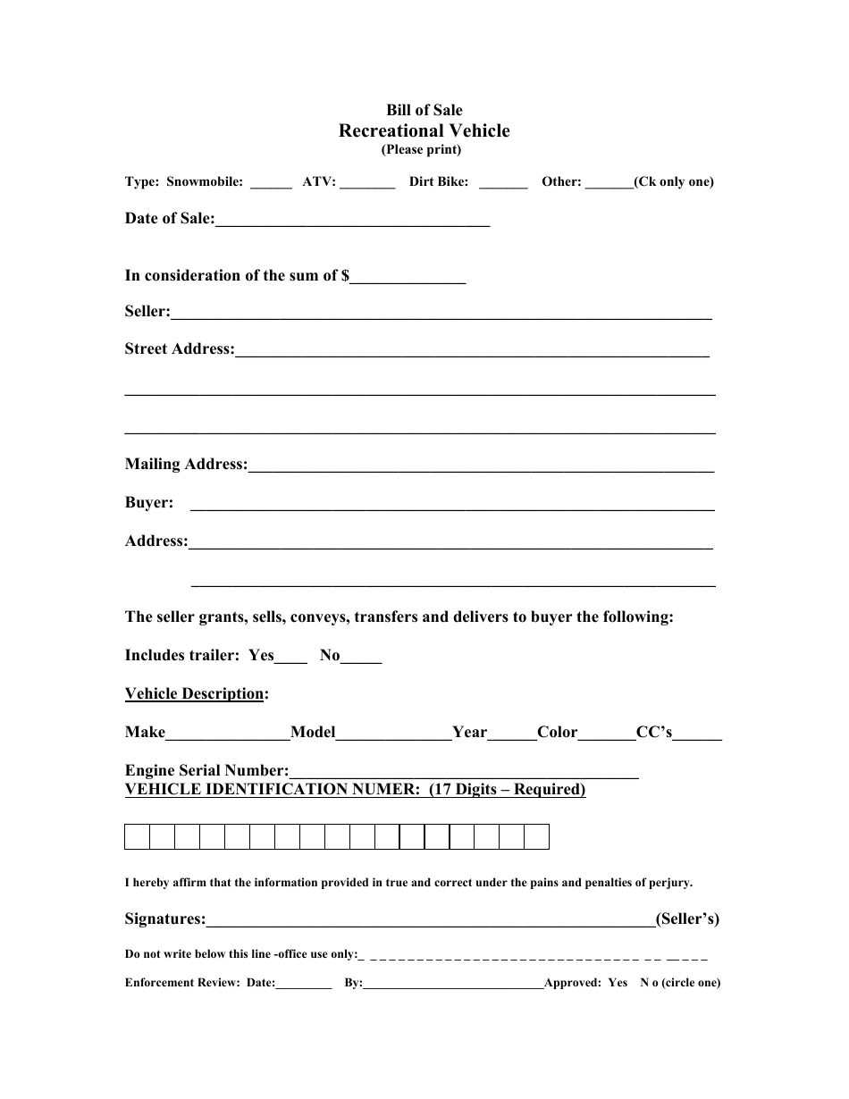 Bill of Sale for Off-Highway Vehicles and Snowmobiles - Massachusetts, Page 1