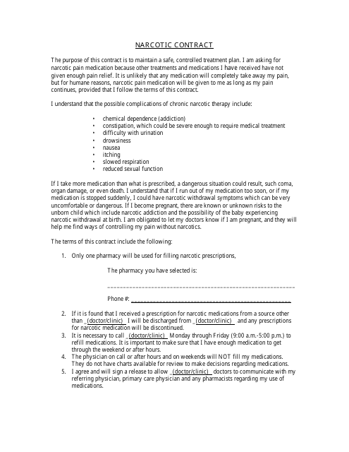 Narcotic Contract Template Download Pdf