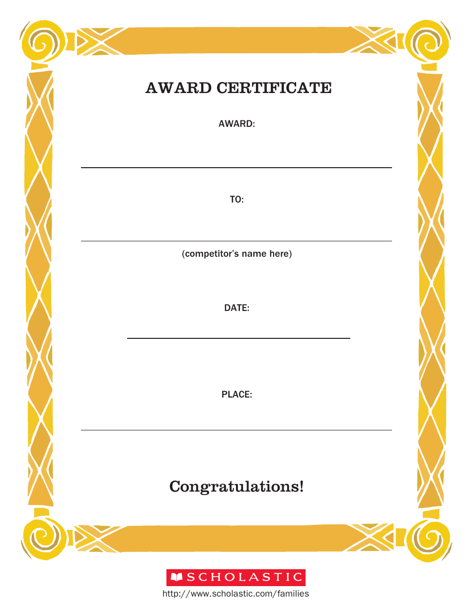 Award Certificate Template - White and Yellow